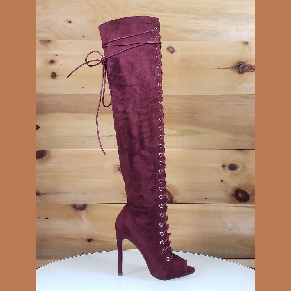 Chase + Chloe Wine Suede Over-the-Knee Lace-Up Stiletto Boots Brand new. No box.